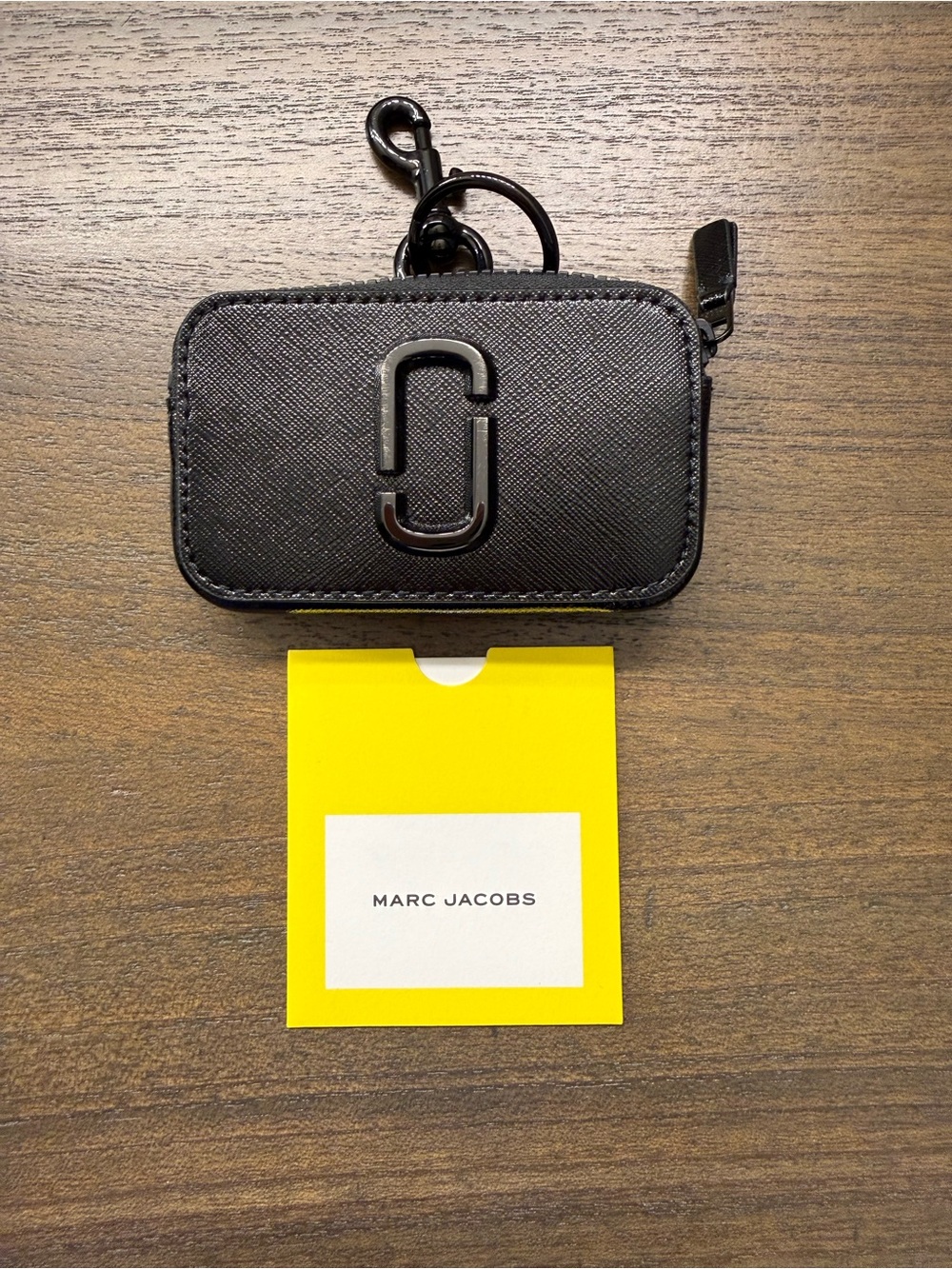 Marc Jacobs Black Leather Key Card Pouch with Clip